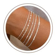 SLOONG 2-5 Stück Armband Damen, Armband Set für Damen Mädchen Schmuck | Vergoldet/Versilber Perlenarmband Twist Schlange Armbänder Wasserfest Büroklammer Armreif Verstellbare Knoten Armband Set