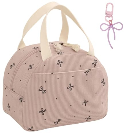 SSKHE Chic Butterfly Bow Insulated Lunch Bag for Girls, Cute Lunch Bag with Bow Keychains, Reusable Packed Lunch Box for School, Work, Travel, Picnic, Portable Lunch Boxes Women & Kids