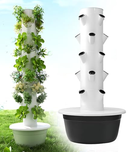 LIUWOPA Torre idroponica verticale salvaspazio – 5/7/9 strati per 20-36 piante, kit compatto per giardino di erbe aromatiche da interno, 5 strati, nero