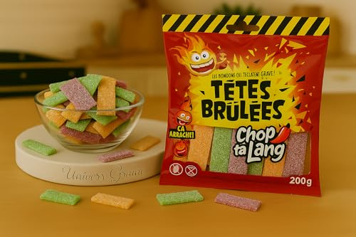 Tetes Brulées - CHOP TA LANG - lanieres acidulées - 200 grammes - Bonbons ultra acide - 084