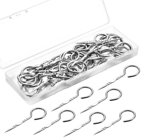 Potchen 30 Pcs Stainless Steel Grill Pins 2.36 Inch Reusable BBQ Skewers for Wrapping Bacon Meat Steak Fruits and Vegetables Metal Mini Short Barbecue Accessories for Family Baking Camping Grilling