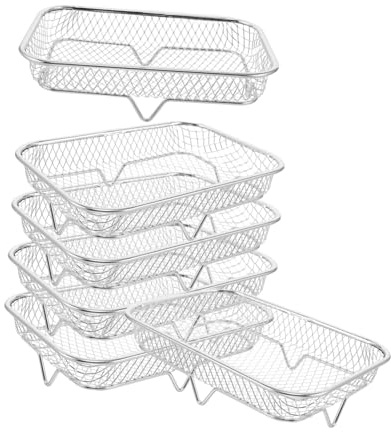 LIFKOME 6pcs Stainless Steel Air Fryer Oven Rack Stackable Dehydrator Tray with Oil Water Separation High-performance Grill Steamer Shelf for Even Heating and Healthy Cooking