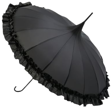 UTHDLM Pagoda Umbrella, PU J-Shaped Handle Umbrella for Rain, Windproof Sun UV Protection, 16-Rib, Classic Lace Parasol for Bride Wedding, Party