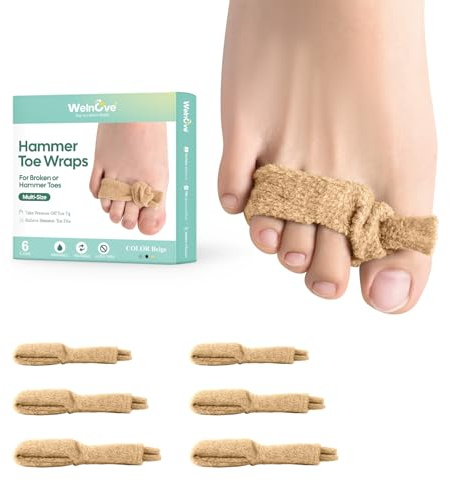 Welnove Envolturas ajustables para dedos en martillo, paquete de 6 alisadores de dedos en martillo, corrector de dedos en martillo para mujeres, férulas para dedos torcidos, dedos rizados, dedos