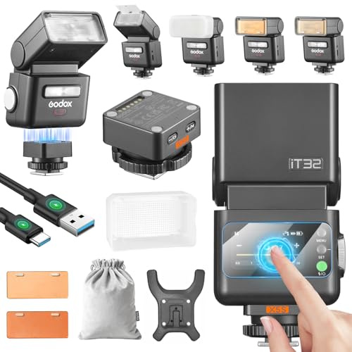 Godox IT32 TTL Camera Flash for Sony with X5S Trigger & Diffuser kit,Magnetic Hotshoe & Trigger 2-in-1,2.4G Wireless,HSS 1/8000s,GN18,LED Modeling Lamp,Colorful Touch Screen,Rotatable Flash Head