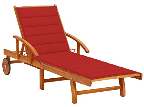 Frdhee Gartensessel Relaxstuhl,Sonnenliege mit Auflage Akazie Massivholz,Kippliege für Camping,Garten,Pool