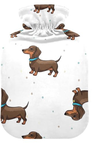 Borsa dell'acqua calda con copertura morbida per mani e piedi, borsa dell'acqua calda con cane bassotto marrone per impacchi caldi e freddi, piccola