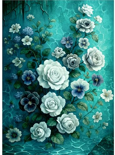 Blaugrünes Reispapier mit Blumenmuster, 29,2 x 40,6 cm (A3+), Decoupage-Papier-Design für Möbel, gemischte Medien, Karten und Bastelarbeiten, Decoupage CRAFT KREATIVELY