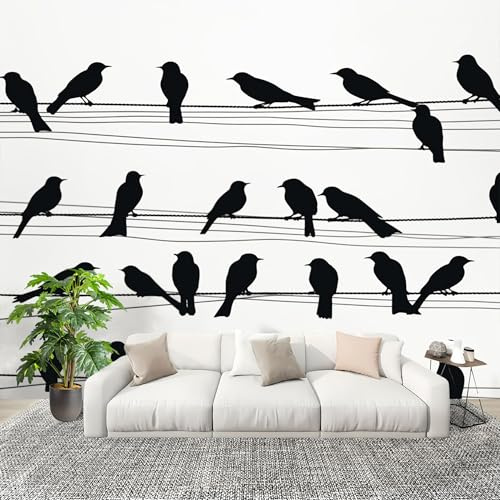 Decoración del hogar Fotomural 250x175cm Animales PáJaros Pinturas De Arte Papel Pintado Panorámico ExtraíBle Para Despegar Y Pegar En Blanco Y Negro Para salón Dormitorios,Comedores HD Papel Tapiz