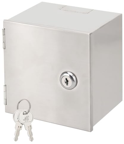 Heavy Duty Stainless Steel Electrical Outlet Security Box, Lockable Weatherproof Socket Cover for Outdoor Use, Anti-Theft Tamper Proof Protector for Garden Patio EV Charger