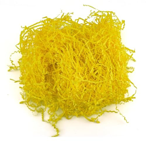 Quickdraw Supplies Easter Fake Grass Shredded Paper Filler – Straw Effect Hamper Basket Decoration for Bonnets Crafts & Gift Boxes – Choose Yellow Green or Brown Colour Packs (Yellow)