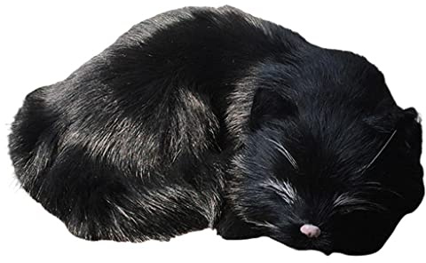 Wmqbjta Realistische Katze Kuschelpuppe Plüschkissen Schlafendes Stofftier Aus PP für Kinder Erwachsene Fotografie Requisite Geschenk Heimdekoration, Schwarz