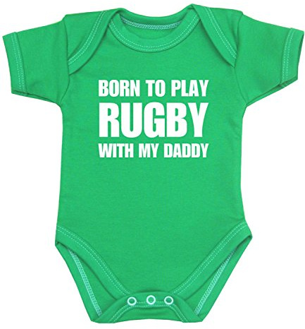 BabyPrem Born to Play Rugby with my Daddy Baby Clothes Bodysuit Vest GREEN 3-6