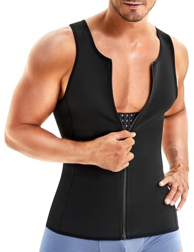 Wonderience Men Shapewear Slimming Body Shaper Compression Shirt Tank top with Zipper Underwear for Tummy Control（Black,Small）