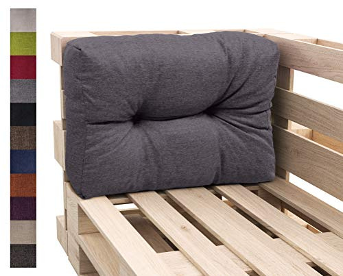 sunnypillow Palettenkissen für Gartenmöbel - Rückenkissen 65 x 40 cm - Rückenpolster für Bett und Sofa - Palettenpolster für Palettenmöbel - Gesteppte Gartenkissen - Rückenlehne, Kissen Anthrazit