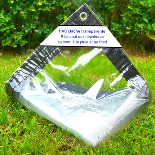 2.4x5 m Lonas Impermeables Exterior Transparente, con Ojales y Costura de Refuerzo de Tejido, 200 μm Lona Plástica Multiuso, Toldo PVC Resistente a la Intemperie, para Terrazas, Invernaderos, Jardines