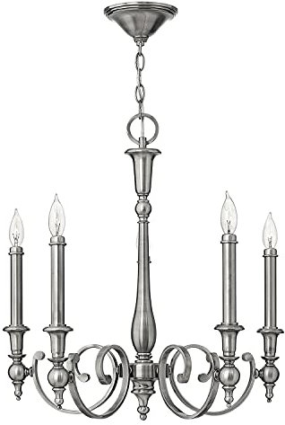 Licht-Erlebnisse Stilvoller Kronleuchter CANDELA 16 Nickel Antik 5-flmg verstellbar Esstisch Wohnzimmer Rustikal Design Lampe