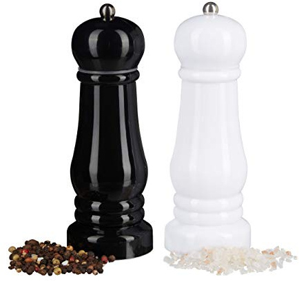 Relaxdays 10027734 Gewürzmühle Set de 2, Salière, Poivrier, Moulin à Sel, Poivre, Épices, Meule Céramique, HxD 17 x 6 cm, Noir Blanc