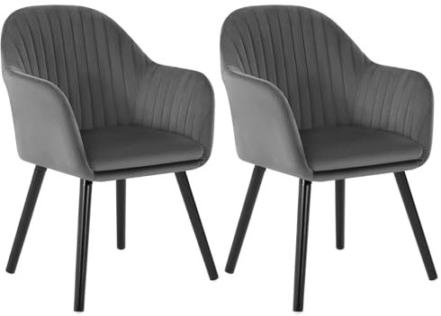 WOLTU Esszimmerstühle 2er Set, für Schlafzimmer Küche Wohnzimmer, Küchenstühle gepolstert mit Armlehne, aus Samt Massivholz, Dunkelgrau