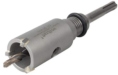 wolfcraft Corona de perforación con broca de carburo y adaptador SDS-Plus I 5458000 I Para instalaciones sanitarias y eléctricas en hormigón, paredes de ladrillo y piedra; profundidad de corte: 46 mm
