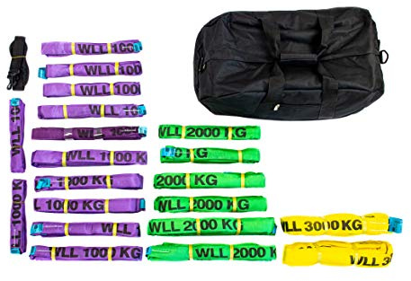 Dolezych Set de Eslingas Redondas con Capacidad de Carga de 1000-3000 kg, 20 Piezas, Moradas/Verdes/Amarillas/Grises