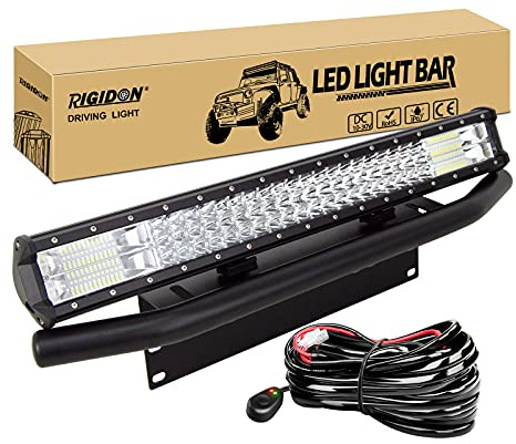 RIGIDON led lichtleiste 4x4 mit 12V kabelbaum und 58cm kennzeichenhalterung | 23 zoll 58cm 324W, 6000K weiß, wasserdichte, offroad beleuchtung, light bar, für LKW SUV KFZ auto Pickup fahrzeuge wohnwagen