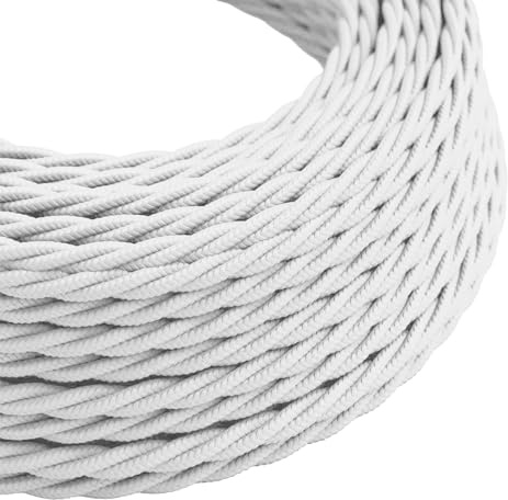 Vintage Braided Cable 10 Meters, 2 Core Antique Twisted Woven Silk Lighting Cable Flexible Fabric Wire, DIY Electrical Cord For Pendant Wall Plug in Lightning Appliances, DIY Projects (White)