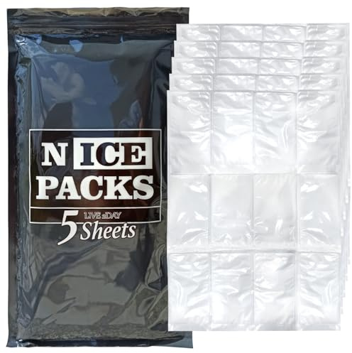 Nice Packs Wiederverwendbare Trocken-Eisbeutel für Kühler, flexible langlebige Gefrierpacks für Lunchboxen, Versand von Tiefkühlkost (5 extra große Blätter)