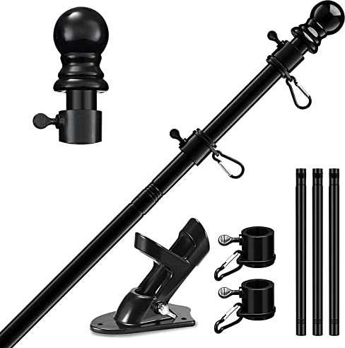 HORSE SECRET Kit Asta Bandiera di Alluminio Bianco 150 cm con Staffa Asta Bandiera in Acciaio Inossidabile, Set Pennone per Bandiera con Anello Rotanti per Montaggio a Parete Regolabile