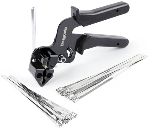 Delgada Metal Zip Tie Tool Stainless Steel Cable Tie Gun Cutter Tool Tightening Kit Tie Wrap Gun with 30PCS Stainless Steel Self-Locking Ties for Chain Link Fence Pipes