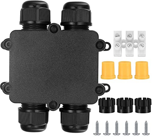 Abzweigdose IP68 Wasserdicht, 4-Wege-Schwarz Außen verteilerdose, Kabelverbinder Klemmdose, Verbindungsdose Elektrischer Kabelverschraubung Erdkabel für Cable Ø 4mm-10mm (4-Wege)