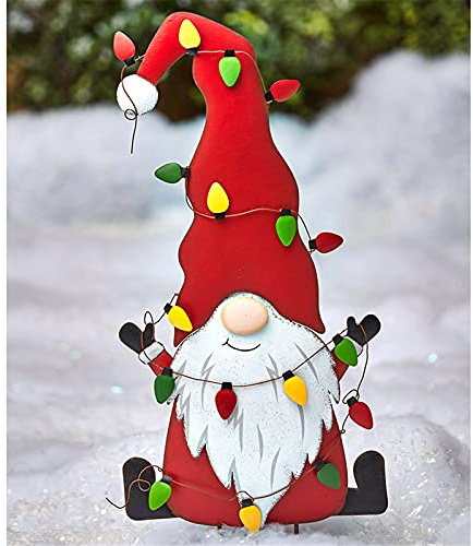 Cockjun Zwerg Metall Gartenstecker, Weihnachtszwergen Statuen Metall, Rasen Schilder mit Pfahl Außen Dekoration Eisen Kunst Gartendeko Figren für Weihnachten und Gartendekoration