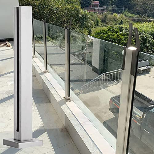 Deck Post Bracket Clamp Balcony Stair Railing Silver Glass Railing Post, Square Black Floor Mount Glass Railing Post System, for Indoor Stair, Guardrail, Garden Fence Panel, 26 30 37 45 Inch Tall ( Co