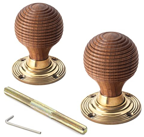 AB Hardware Rosewood Beehive Rim Mortice Door Knobs Knob Pair Set Quality Victorian New (Aged Brass)