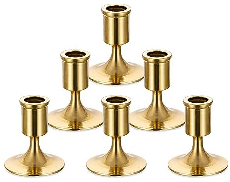 Sziqiqi Candlesticks Holder for Wedding Table Centerpiece - Gold Taper Candle Holders Candle Stick Holder Bulk for Christmas Candlelight Dinner Wedding Party Festival Decor 6 Pieces