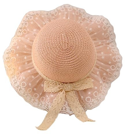 Volicph Flickor barnhalmhatt flicka sommar solhatt mjuk halmhatt strand solskydd hatt flicka resa solhatt baby sommar stråhatt, Spets rosett rosa, 10-18 Jahre
