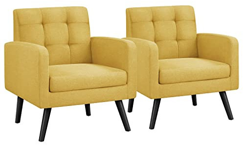Yaheetech Ohrensessel mit bequemer Rückenlehne Polyester Polstersessel bis 136 kg belastbar Fernsehsessel fürs Wohnzimmer/Schlafzimmer Sessel 2er Set Gelb