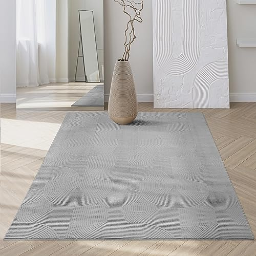 Mia´s Teppiche Rosy - stilvoller 3D Teppich mit Anti-Rutsch-Rücken, flauschig, rutschfest und pflegeleicht, Grau, 80 x 150 cm