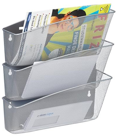 Relaxdays Zeitschriftenhalter Wand, 3er Set, Zeitungsablage, Wandfächer, HBT 39x36x12 cm, Magazinhalter, Metall, Silber