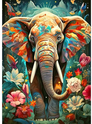 DPHERO 5D Diamond Painting Elefant Diamant Painting Bilder Elefant Diamond Kunst Erwachsene Blumen Diamond Painting Bilder Diamant Bilder Kinder DIY Cross Stickerei Malerei Kits Wand Dekor 30x40cm