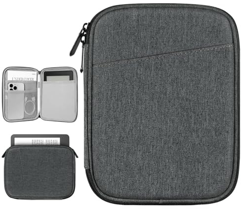 Vinabilia 6-7 Inch Protective Sleeve Carrying Case for 7 Kindle Paperwhite and Kindle Colorsoft Signature Edition, 6 Kindle, 6 Kobo Clara BW/Colour, 7 Kobo Libra Colour/E-Reader, Dark Gray