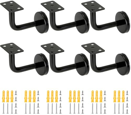 FWEEK 6 Stück Handlaufhalter aus Edelstahl, Schwarz, 60 x 80 mm | Wandhalterungen mit Schrauben und Dübeln für Handläufe an Treppen, Fluren und Geländern