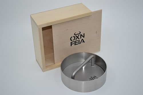 Oxnfeia® Burgerpresse Edelstahl 2-teiliges Set mit Holzbox - Hamburgerpresse mit Branding ideal für gleichmäßig geformte Patties und Grillgenuss - nachhaltig, spülmaschinenfest & rostfrei, ⌀11 cm
