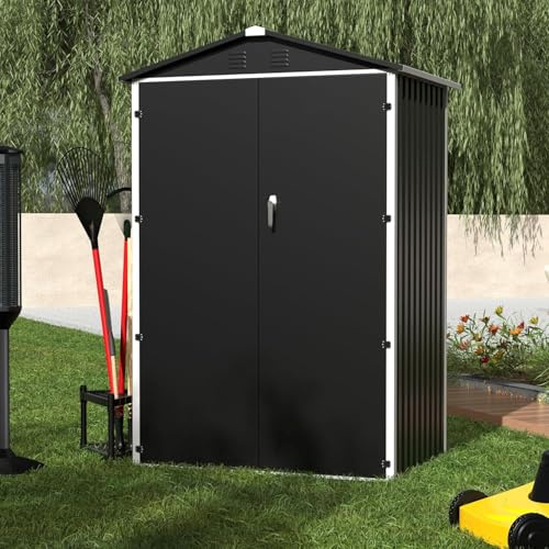 SUPEER Abri de Jardin Métallique 2m² avec Toit Incliné Résistant - Stockage Extérieur pour Outils, Vélo ou Mobilier - 125x88.5x185 cm (LxlxH) - Noir