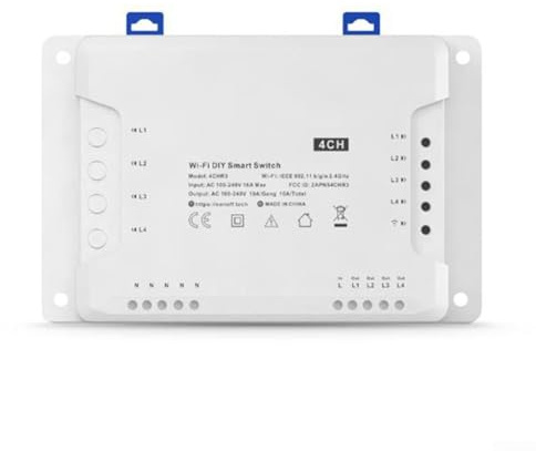 Interruttore intelligente Wi-Fi, controllo APP per automazione domestica con montaggio su guida DIN a 4 canali (per Sonoff 4CH R3)