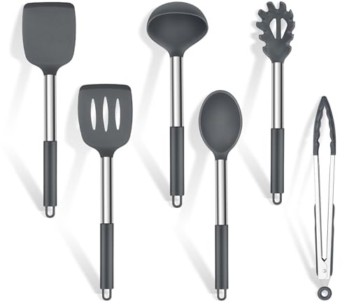 Homikit Kitchen Utensil Set, 6Pcs Silicone Cooking Utensils Set, Grey