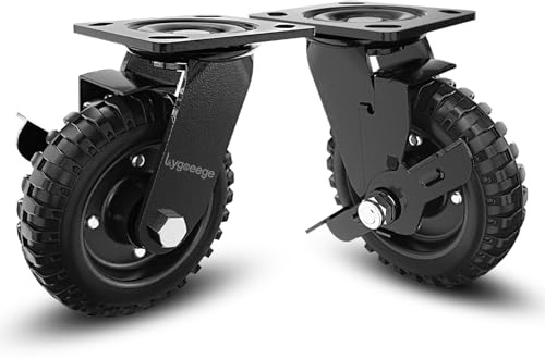 Lygoeege Swivel Heavy Duty Caster Wheel, 6 Inch*2, 800lb Capacity, Black Rim, Solid rubber, Cast Iron,Brake Casters,Outdoor, Flat Free for Carts, Dolly, Workbench,Trolley,DIY tools