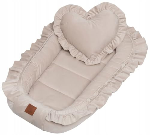 Capability- Babynest Neugeborene| Babykokon aus Baumwolle mit Rüschen| 90x60 cm| Samt| Bilateral Bettnestchen|Sicher für Kinder |Beige