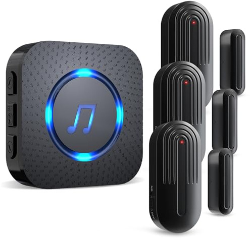 SanJie Door Sensor Chime for Door Opens, Door Entry Chime for Business/Home/Office/Store,600 FT Range,55 Chimes 5 Adjustable Volume Door Ringer Alert Alarm 1 Receivers +3 Sensors