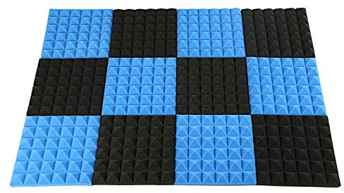 Ohsilv Akustikschaum, Akustikschaumplatten, Schallschutzschaum, Akustikplatten, Studio Schaumstoff 2 Zollx12 Zollx12 (12Pack) Schwarz+Blau